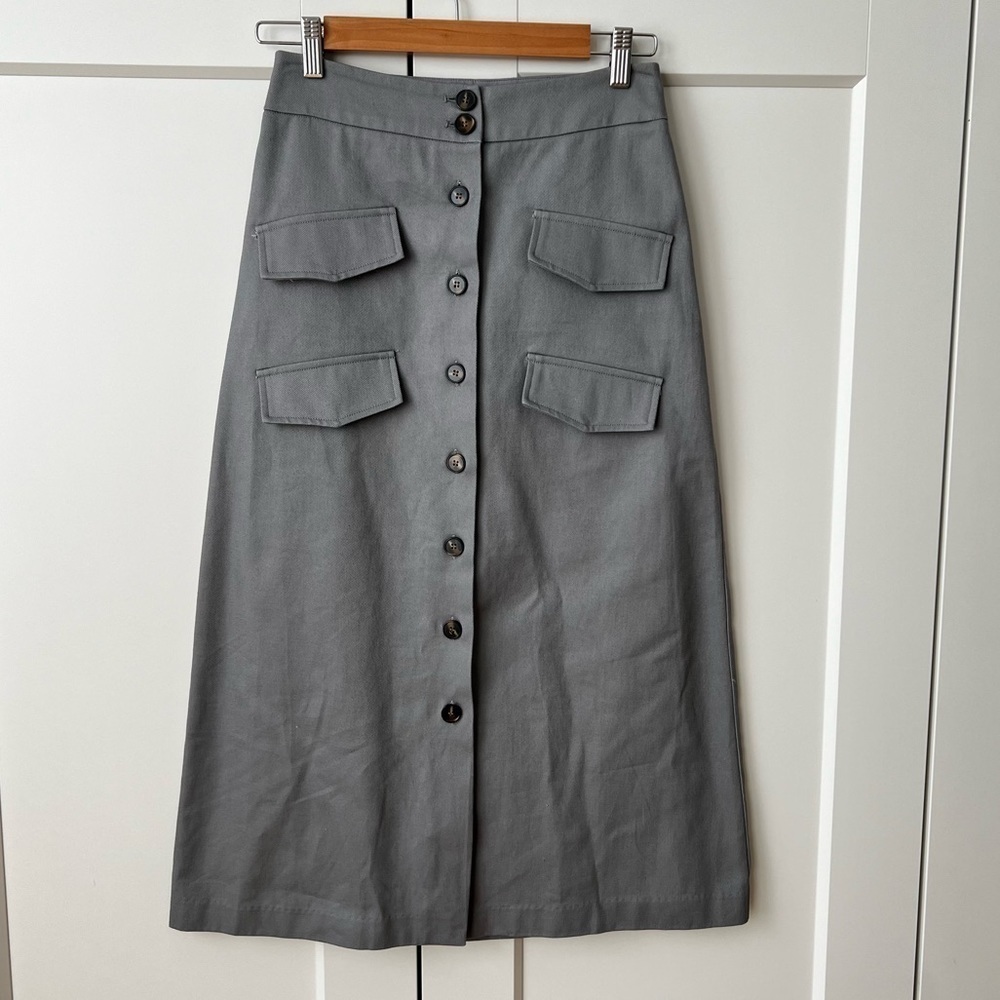 Anthropology Mare Mare Gray Utility MIDI Skirt with front buttons sz XS NWT - Picture 5 of 10